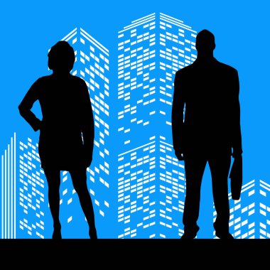 Vektör siluet adam renk gökdelen arka plan üzerinde