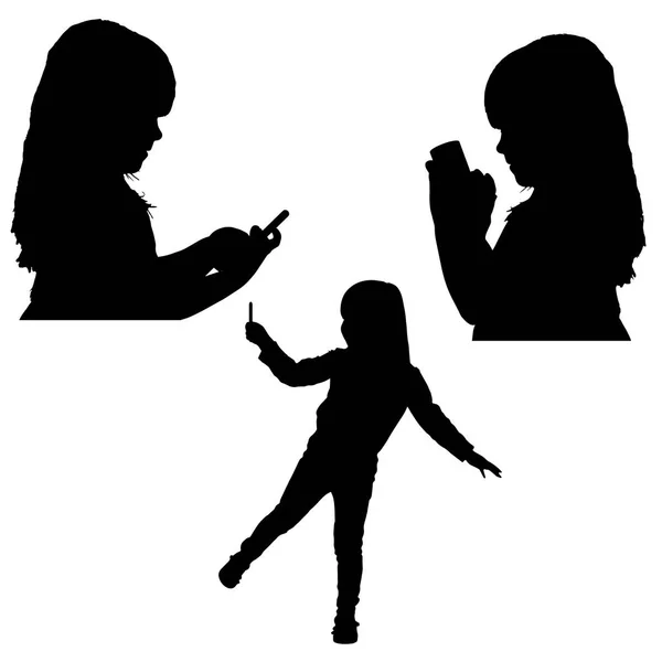 Vector Silhouette Girl Mobile Phone — Stock Vector