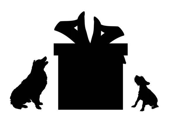 Vector Silhouet Van Een Hond Met Een Gift — Stockvector