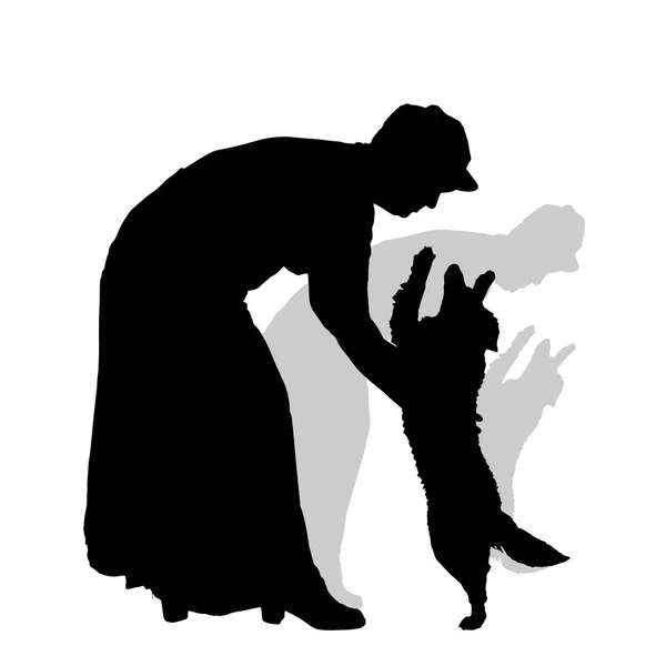 Silhouette Vectorielle Une Femme Avec Chien Sur Fond Blanc — Image vectorielle