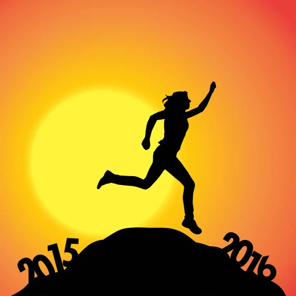 Vector Silhouette Woman Who Goes New Year — Stock Vector