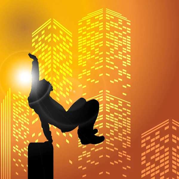 Black vector silhouette parkour man on white background