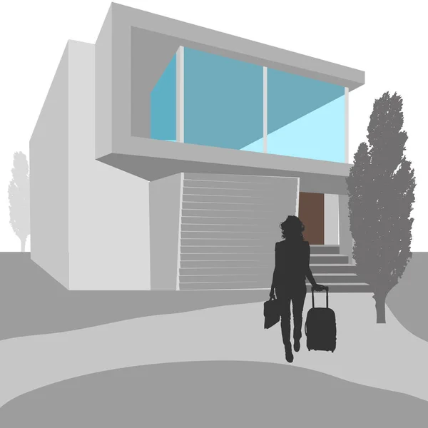 Illustration Vectorielle Immobilier Avec Des Silhouettes Personnes — Image vectorielle