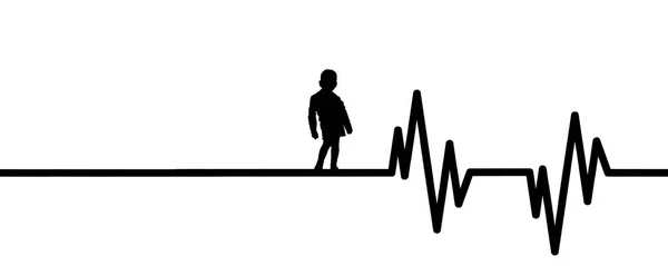 Vektor Ilustrasi Denyut Jantung Dengan Anak Pada Latar Belakang Putih - Stok Vektor