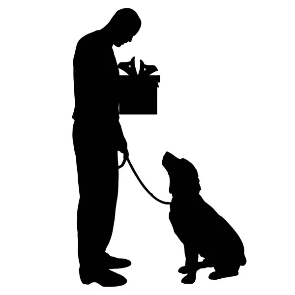 Bir Hediye Bir Köpek Siluet Vektör — Stok Vektör