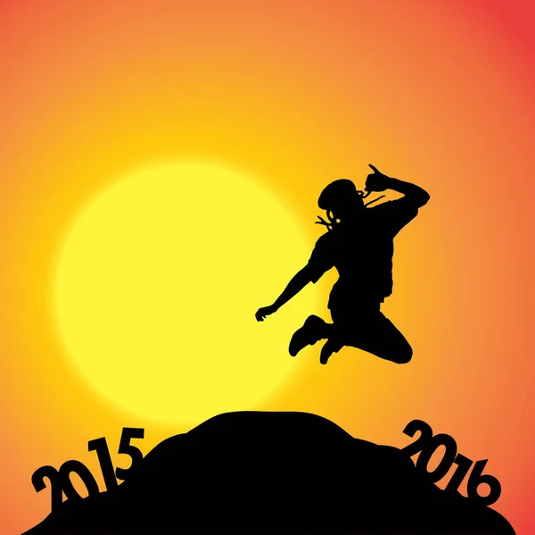 Vector Silhouette Man Who Goes New Year — Stock Vector