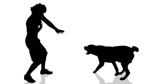 Vectorsilhouet Van Een Man Met Een Hond — Stockvector