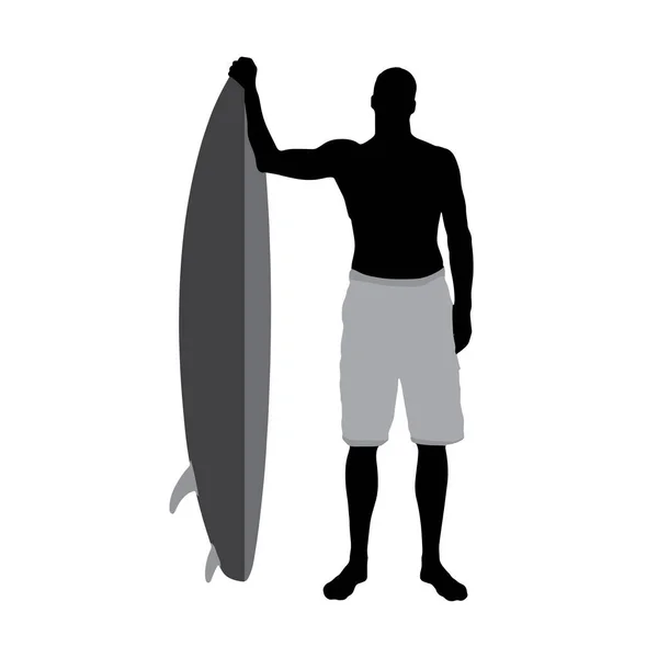 Vector Silhouette Man Surf Board White Background — Stock Vector