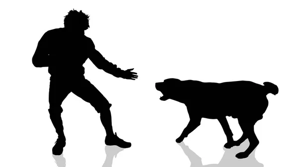 Silhouette Vectorielle Homme Avec Chien — Image vectorielle