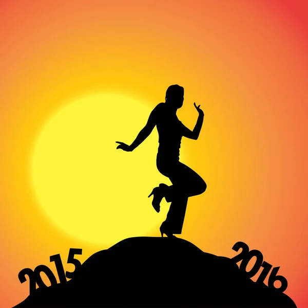 Vector Silhouette Woman Who Goes New Year — Stock Vector