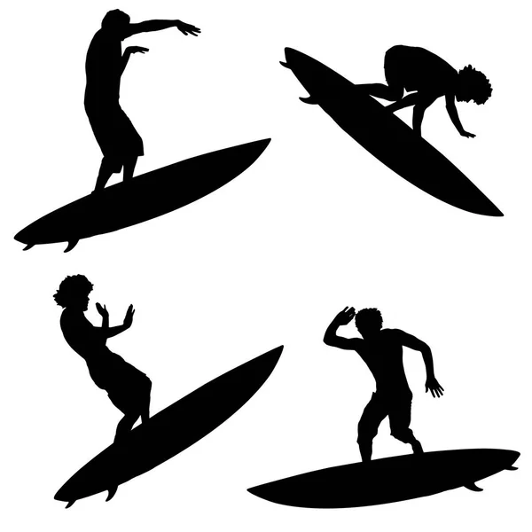 Silhouette Vectorielle Noire Surfeuse Sur Fond Blanc — Image vectorielle