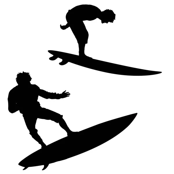 Vector Negro Silueta Surfista Sobre Fondo Blanco — Vector de stock