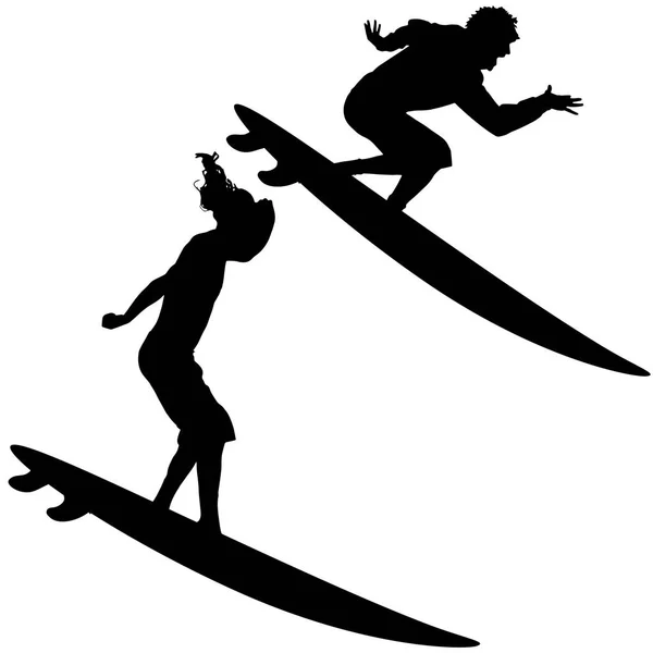 Silhouette Vectorielle Noire Surfeuse Sur Fond Blanc — Image vectorielle