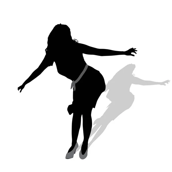 Silueta Vectorial Mujer Que Baila Sobre Fondo Blanco — Vector de stock