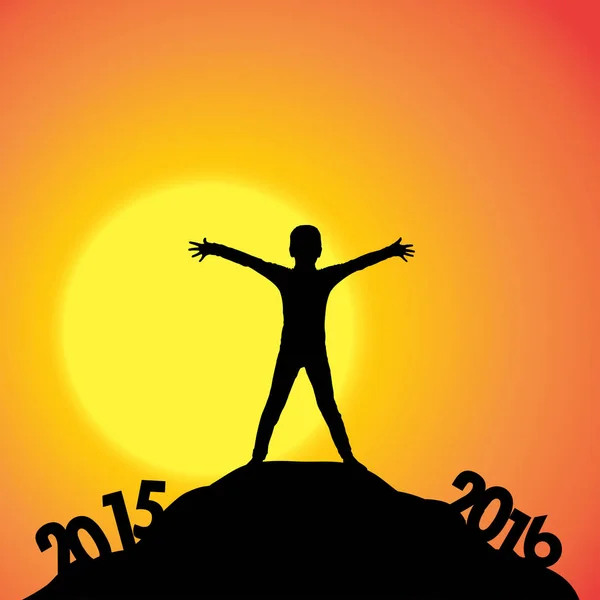 Vector Silhouette Boy Who Goes New Year — Stock Vector