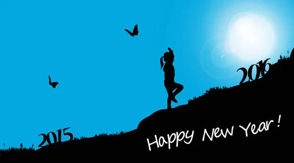 Vector Silhouette Girl Who Goes New Year — Stock Vector