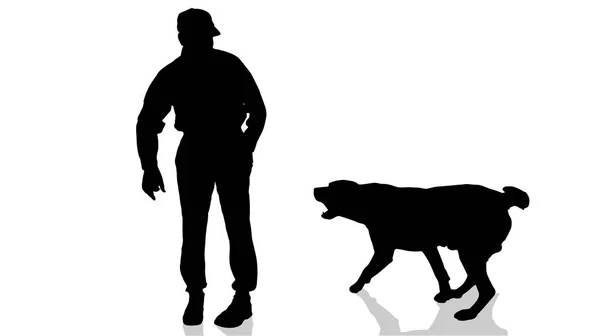 Silhouette Vettoriale Uomo Con Cane — Vettoriale Stock