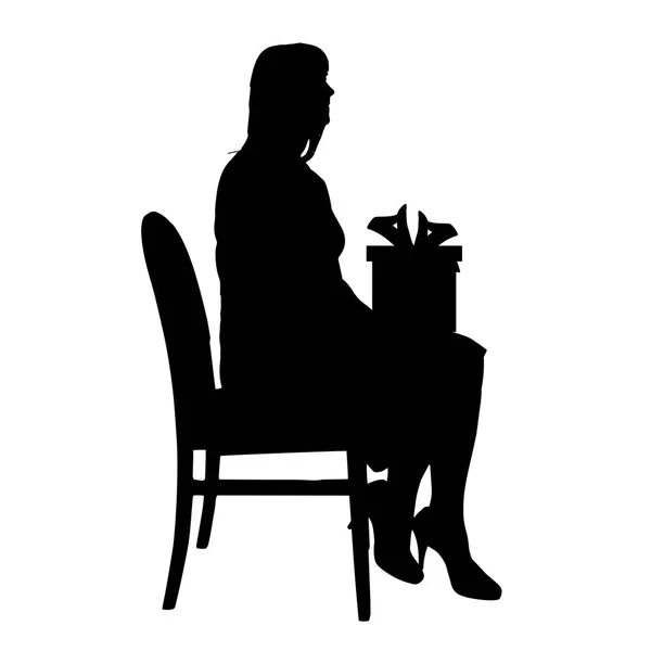 Vector Silhouet Van Een Vrouw Met Een Gift — Stockvector