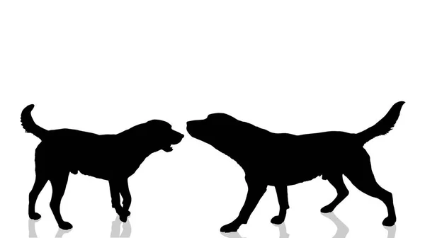 白の背景にベクトル犬シルエット — ストックベクタ