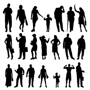 Beyaz bir arka plan üzerinde farklı insanların Vector silhouettes.