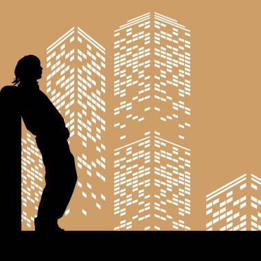 Vektör siluet adam renk gökdelen arka plan üzerinde