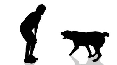 Köpekli bir adamın vektör silueti..