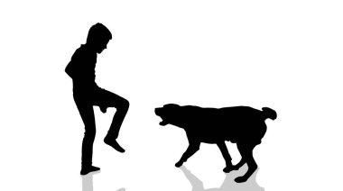 Çocuk bir köpek ile bir siluet vektör.