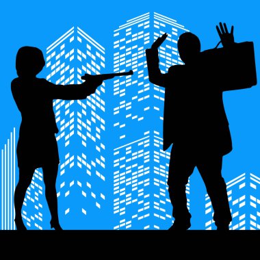 Vektör siluet adam renk gökdelen arka plan üzerinde