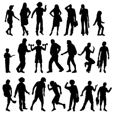 Beyaz bir arka plan üzerinde farklı insanların Vector silhouettes.