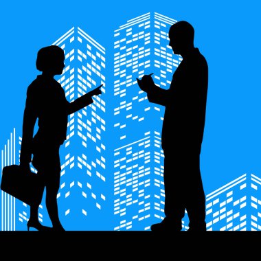 Vektör siluet adam renk gökdelen arka plan üzerinde