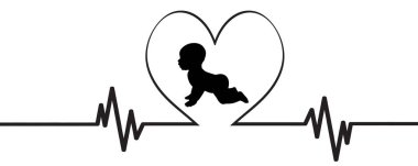 Kalp nabız kalp ve bebek beyaz bir arka plan üzerinde vektör çizim.