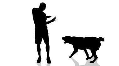 Köpekli bir adamın vektör silueti..
