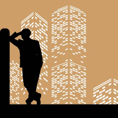 Vektör siluet adam renk gökdelen arka plan üzerinde