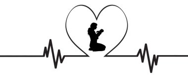 Kalp nabız kalp ve anne ile bebek beyaz bir arka plan üzerinde vektör çizimi.