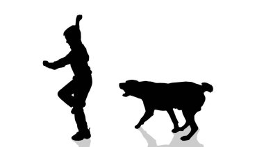 Çocuk bir köpek ile bir siluet vektör.