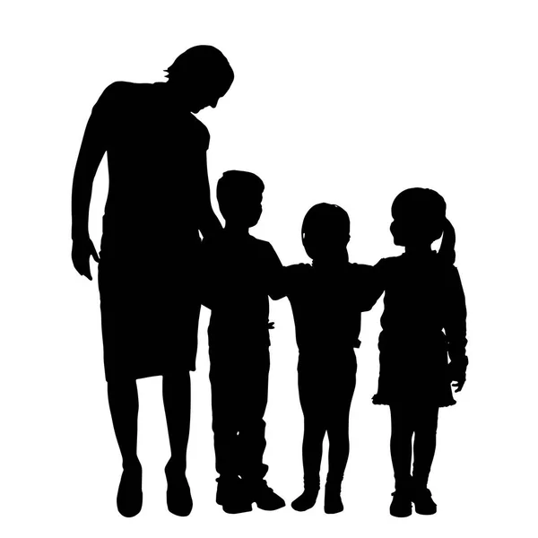 Vector Family Silhouette White Background — Stock Vector