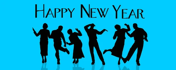 Vector Silhouette People Who Celebrate New Year — Stock Vector