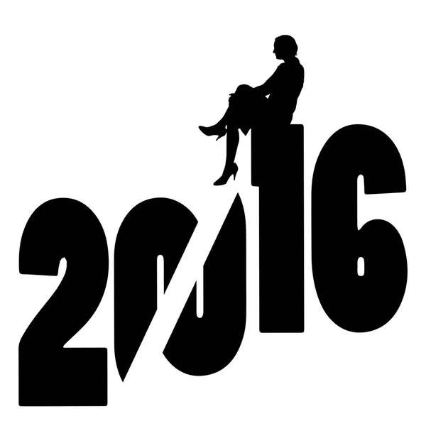 Black Silhouette Vector Illustration 2016 New Year — Stock Vector