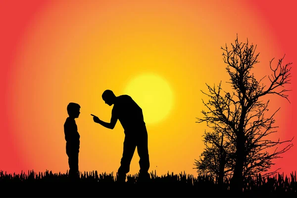 Silhouette Vettoriale Una Famiglia Campagna Tramonto — Vettoriale Stock