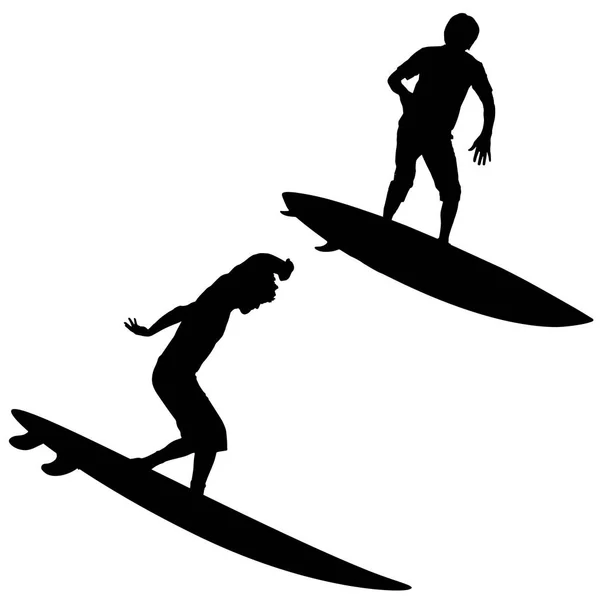 Surfer Silhouette Vettoriale Nero Sfondo Bianco — Vettoriale Stock