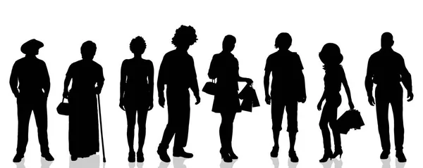 Silhouettes Vectorielles Différentes Personnes Sur Fond Blanc — Image vectorielle
