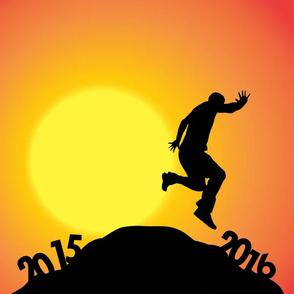 Vector Silhouette Man Who Goes New Year — Stock Vector