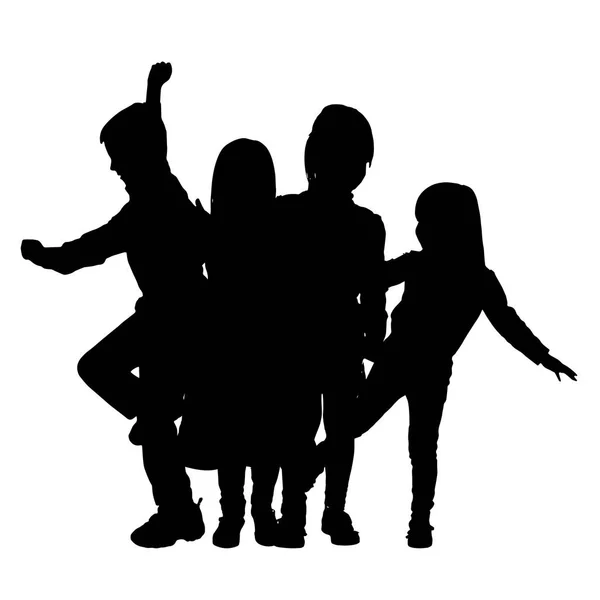 Vector Silhouette Children White Background — Stock Vector