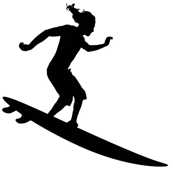 Černá Vektorové Siluetu Surfař Bílém Pozadí — Stockový vektor