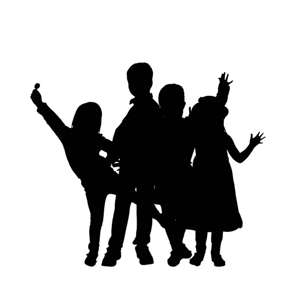 Vector Silhouette Children White Background — Stock Vector