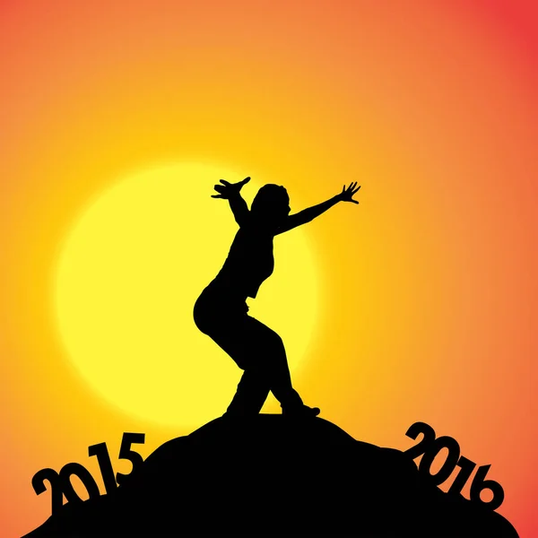 Vector Silhouette Woman Who Goes New Year — Stock Vector