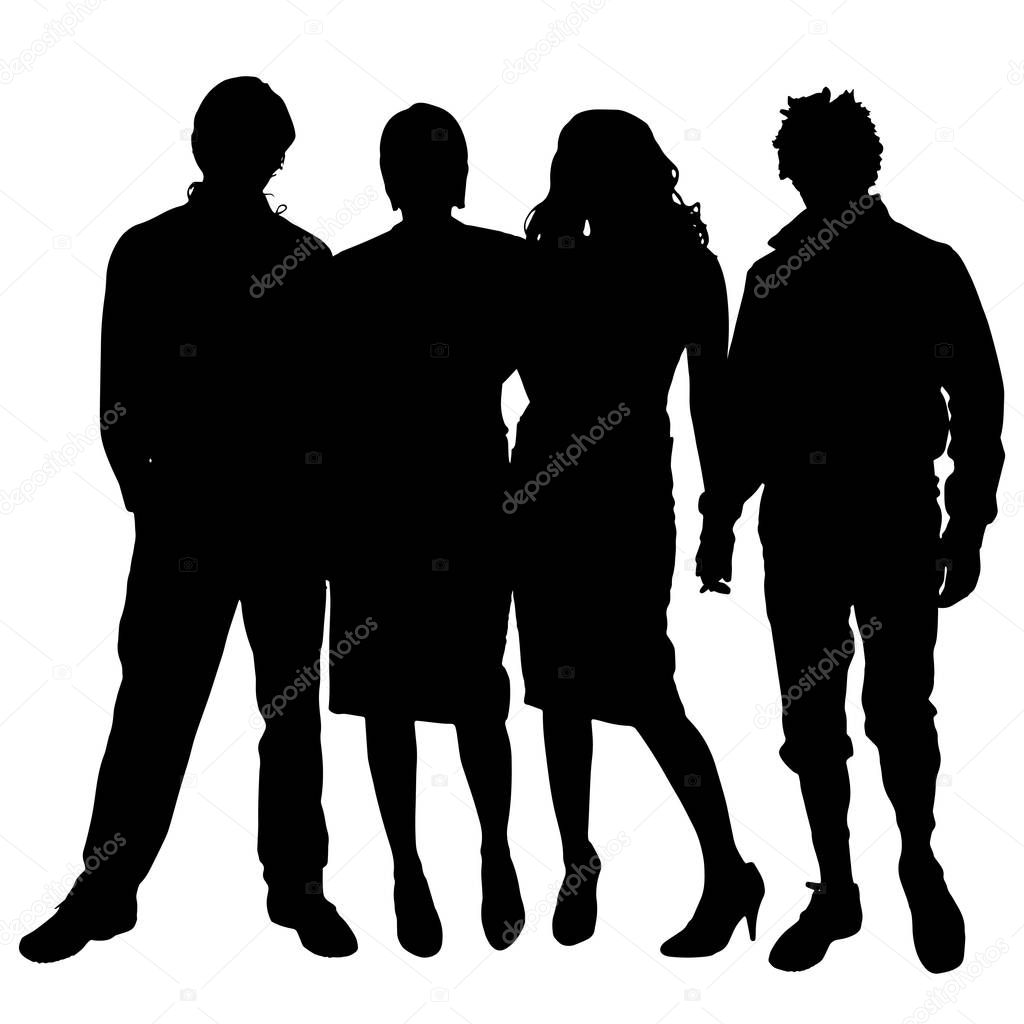 Vector silhouette of people on a white background.