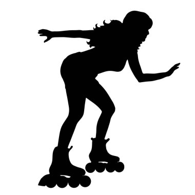 Beyaz arka plan üzerinde paten ince kadın silüeti vektör.