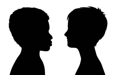 Beyaz arkaplandaki oğlanın vektör silueti.