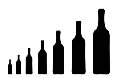 Beyaz arka plan üzerinde şarap şişeleri siluet vektör.
